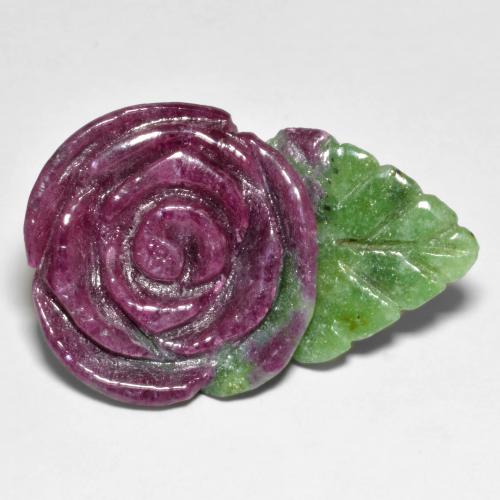 Rubino-zoisite naturale multicolore da 37,58 ct, taglio fiore, opaco