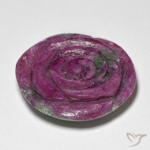 Rubino-Zoisite Vino rosso naturale da 28.73 ct, Taglio a fiore, Opaco