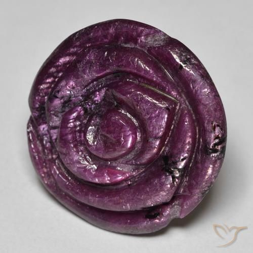 Rubino-Zoisite Prugna Viola naturale da 25.68 ct, Taglio a fiore, Opaco