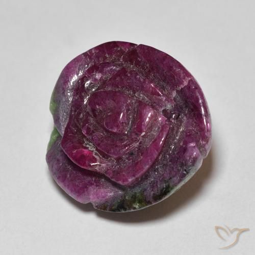 Rubino-Zoisite Multicolore naturale da 21.89 ct, Taglio a fiore, Opaco