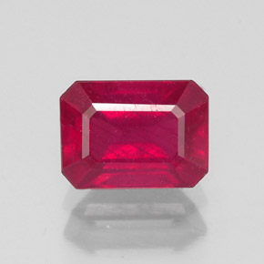 Rubino naturale rosso da 1,62 ct, taglio smeraldo, SI