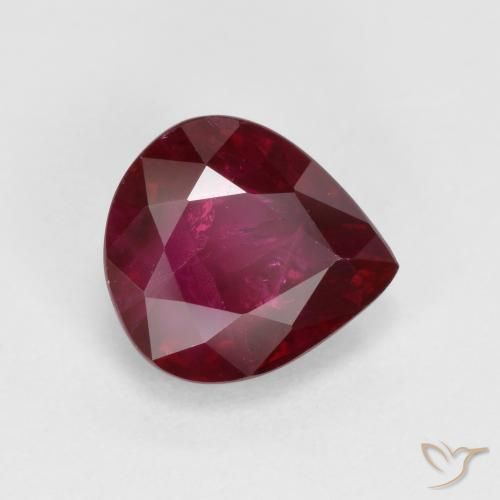 Rubino Rosso scuro naturale da 1.15 ct, Forma a pera, VS-SI