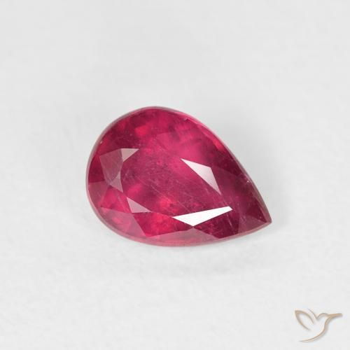 Rubino Rosa rossastro intenso naturale da 0.94 ct, Forma a pera, VS-SI