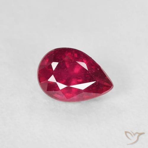 Rubino Medium Dark-Red naturale da 0.72 ct, Forma a pera, VS-SI