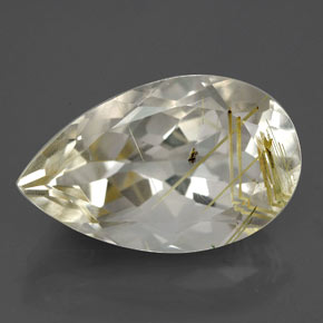 Quarzo rutilato naturale giallo da 8,70 ct, taglio a pera, trasparente