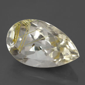 Quarzo rutilato naturale giallo da 8,70 ct, taglio a pera, trasparente