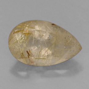 Quarzo rutilato naturale giallo da 8,53 ct, taglio a pera, trasparente