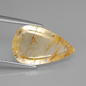 Quarzo rutilato naturale giallo da 4,10 ct, taglio a pera, trasparente