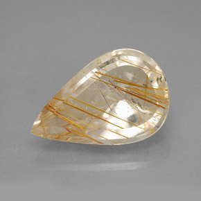 Quarzo rutilato naturale giallo da 5,90 ct, taglio a pera, trasparente