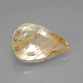 Quarzo rutilato naturale giallo da 5,90 ct, taglio a pera, trasparente