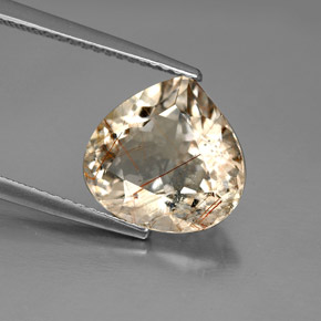Quarzo rutilato naturale giallo da 3,65 ct, taglio a pera, trasparente