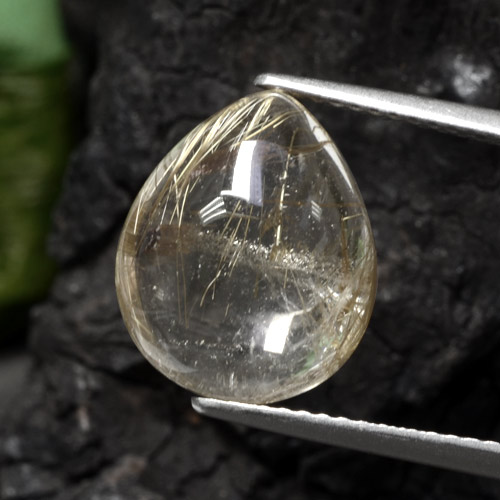 Quarzo rutilato naturale giallo da 6,56 ct, taglio a pera, trasparente