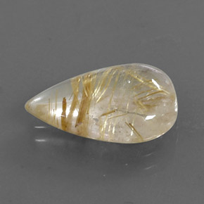 Quarzo rutilato naturale giallo da 6,38 ct, taglio a pera, trasparente