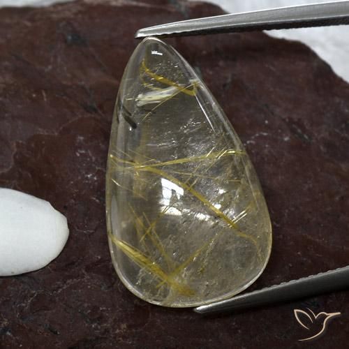 20.18ct Naturale Marrone Dorato Molto Chiaro Quarzo rutilo, Forma a pera, Trasparente