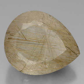 Quarzo rutilato naturale oro da 60,42 ct, taglio a pera, trasparente