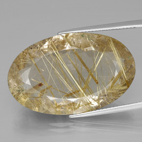 Quarzo rutilato naturale giallo da 34,67 ct, taglio ovale, trasparente