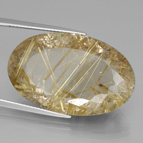 Quarzo rutilato naturale giallo da 34,67 ct, taglio ovale, trasparente
