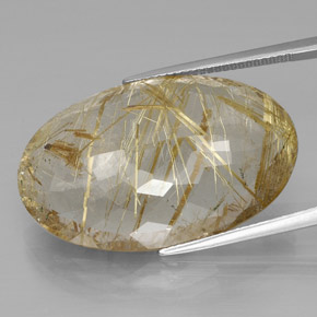 Quarzo rutilato naturale giallo da 34,67 ct, taglio ovale, trasparente
