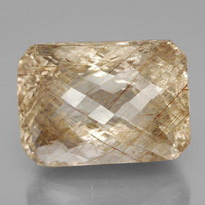 Quarzo rutilato naturale giallo da 93,79 ct, taglio smeraldo, trasparente