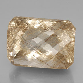 Quarzo rutilato naturale giallo da 93,79 ct, taglio smeraldo, trasparente
