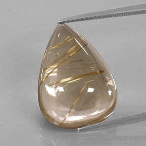Quarzo rutilato naturale giallo da 18,76 ct, taglio a pera, trasparente