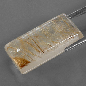 Quarzo rutilato naturale giallo da 29,39 ct, baguette, trasparente