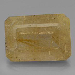 Quarzo rutilato naturale giallo da 34,58 ct, taglio smeraldo, traslucido