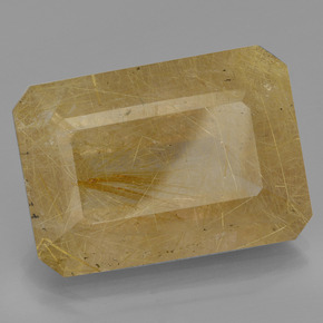 Quarzo rutilato naturale giallo da 34,58 ct, taglio smeraldo, traslucido
