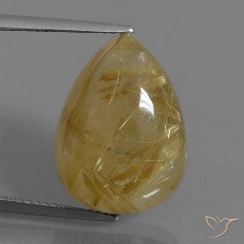14.43ct Naturale Marrone Dorato Molto Chiaro Quarzo rutilo, Forma a pera, Traslucido