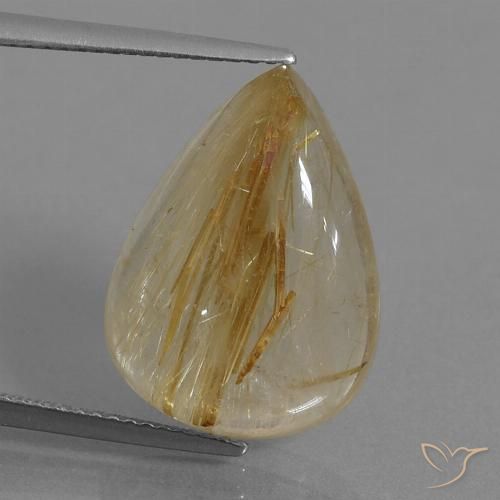12.39ct Naturale Marrone Dorato Molto Chiaro Quarzo rutilo, Forma a pera, Trasparente