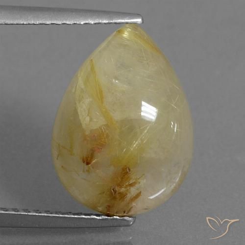 6.71ct Naturale Giallo chiaro Quarzo rutilo, Forma a pera, Traslucido