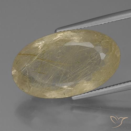 Quarzo rutilato naturale giallo da 21,51 ct, taglio ovale, trasparente