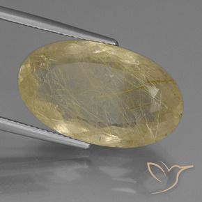 Quarzo rutilato naturale giallo da 21,51 ct, taglio ovale, trasparente