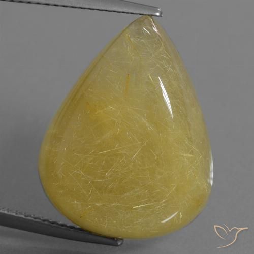 24.90ct Naturale Giallo chiaro Quarzo rutilo, Forma a pera, Traslucido