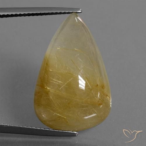 22.73ct Naturale Giallo terroso Quarzo rutilo, Forma a pera, Traslucido