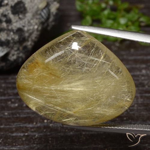 32.98ct Naturale Giallo medio Quarzo rutilo, Forma a pera, Trasparente