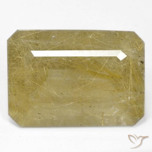 34.58ct Naturale Oro chiaro Quarzo rutilo, Taglio smeraldo, Trasparente