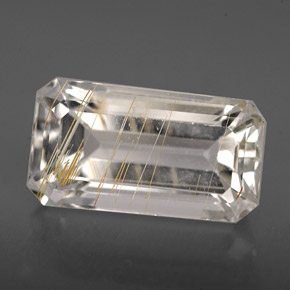 Topazio rutilato naturale giallo da 8,79 ct, taglio smeraldo, trasparente