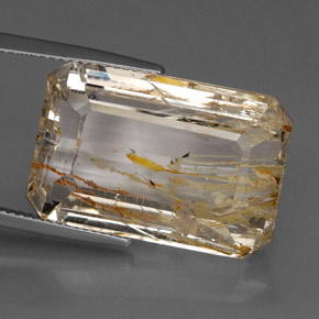 Topazio rutilato naturale giallo da 38,84 ct, taglio smeraldo, trasparente