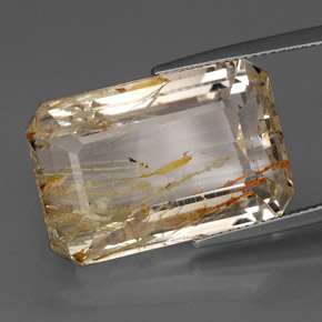 Topazio rutilato naturale giallo da 38,84 ct, taglio smeraldo, trasparente