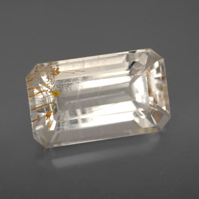 Topazio rutilato naturale giallo da 9,20 ct, taglio smeraldo, trasparente