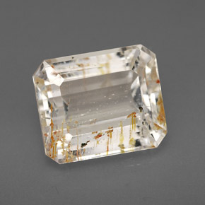 Topazio rutilato naturale giallo da 6,46 ct, taglio smeraldo, trasparente
