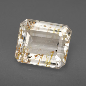 Topazio rutilato naturale giallo da 6,46 ct, taglio smeraldo, trasparente