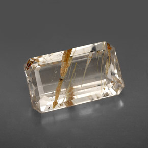 Topazio rutilato naturale giallo da 7,53 ct, taglio smeraldo, trasparente