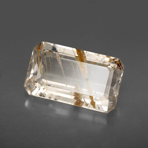 Topazio rutilato naturale giallo da 7,53 ct, taglio smeraldo, trasparente