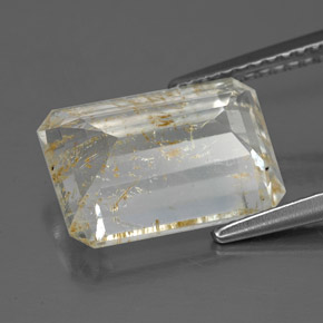 Topazio rutilato naturale giallo da 6,02 ct, taglio smeraldo, trasparente