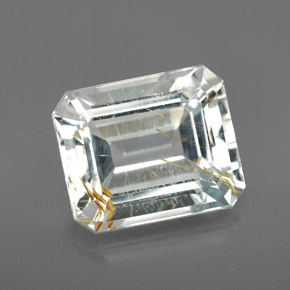 Topazio rutilato naturale giallo da 8,72 ct, taglio smeraldo, trasparente