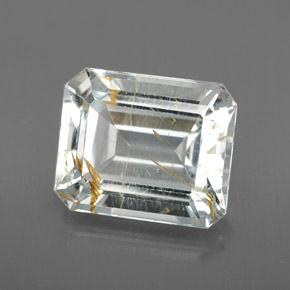 Topazio rutilato naturale giallo da 8,72 ct, taglio smeraldo, trasparente