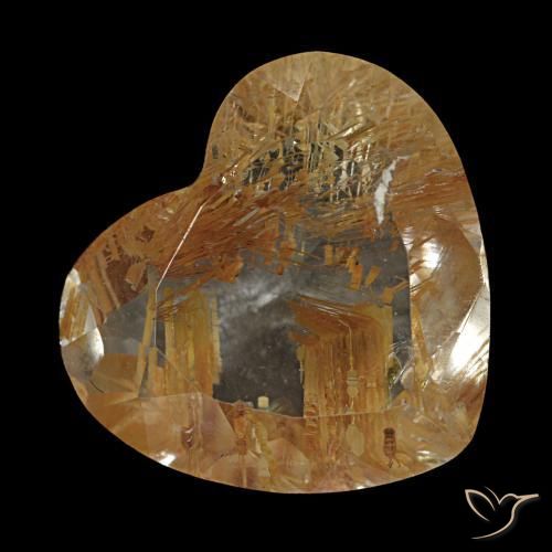 Topazio rutilato marrone caldo naturale da 5,62 ct, a forma di cuore, trasparente