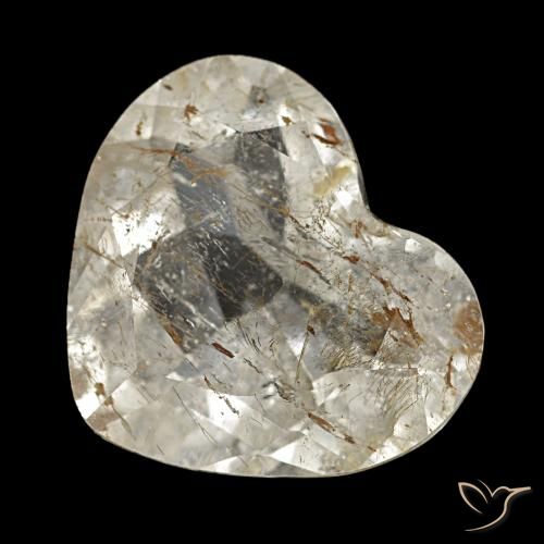 Topazio rutilato marrone dorato molto chiaro naturale da 4,37 ct, a forma di cuore, trasparente